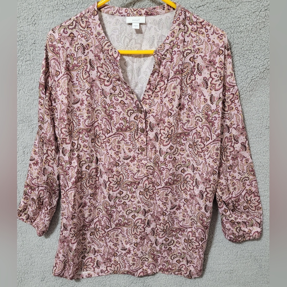 Purejill Bohemian Liliac Print Button Front Tunic Medium
